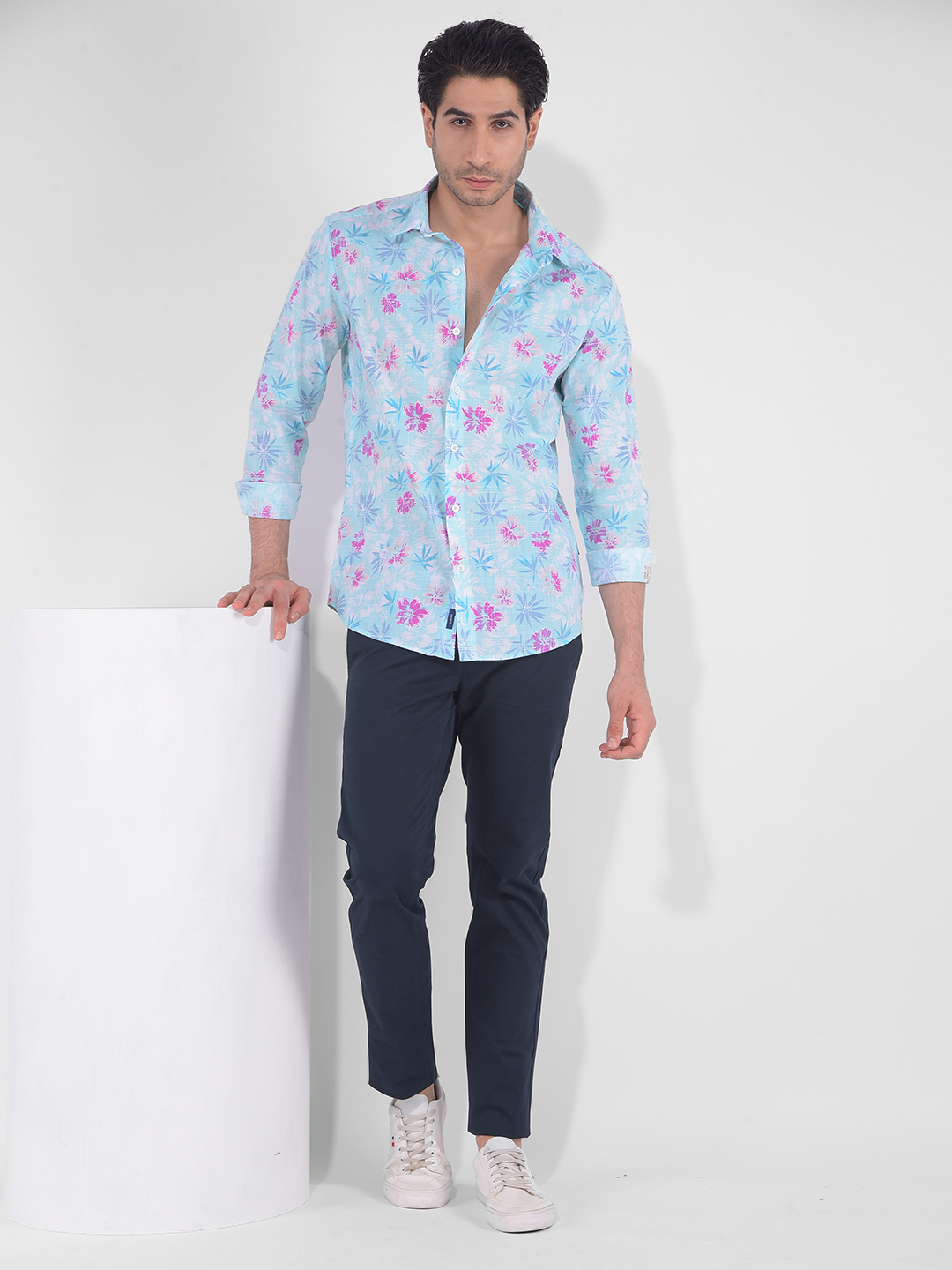 Numero Uno Men Floral Print Blue Shirt